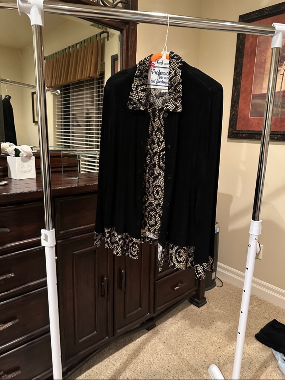 Nordstrom Black Cardigan with Beige Pattern Trim